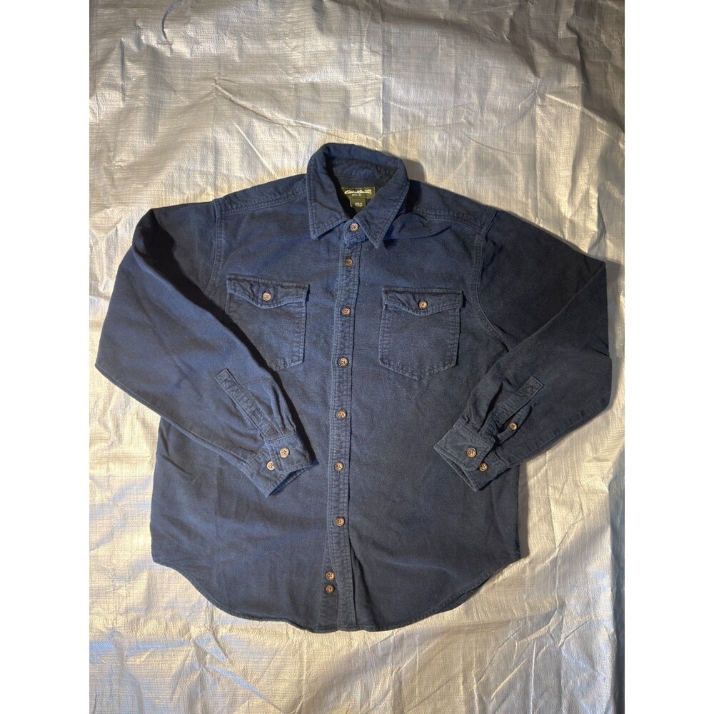 Eddie Bauer Mens Medium Navy Blue Fleece Button Down Shirt Jacket Shacket M